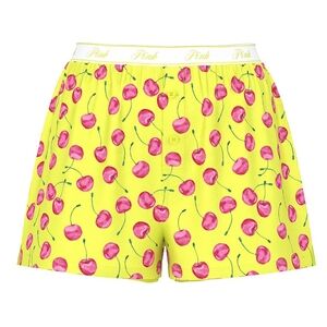New PINK Victoria's Secret Silky Sleep Boxy Pajama Shorts Tipsy Lime Cherries XL